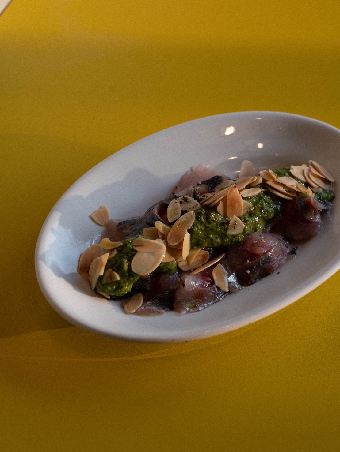 Bello Vero fresh fish carpaccio with shiso and parsley salsa verde